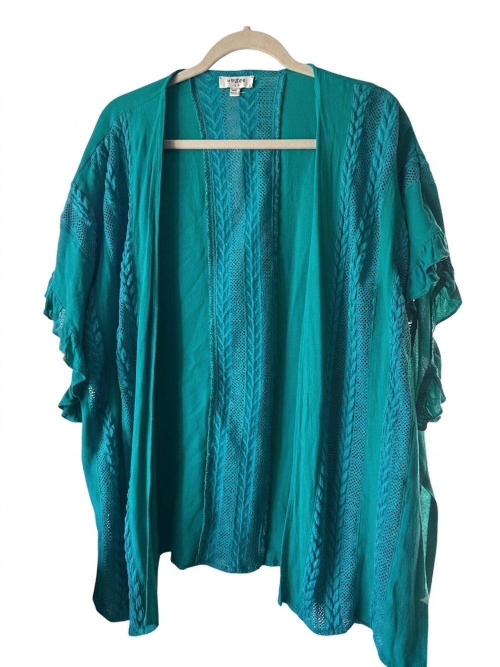 Umgee Teal Open-Front Knit Kimono